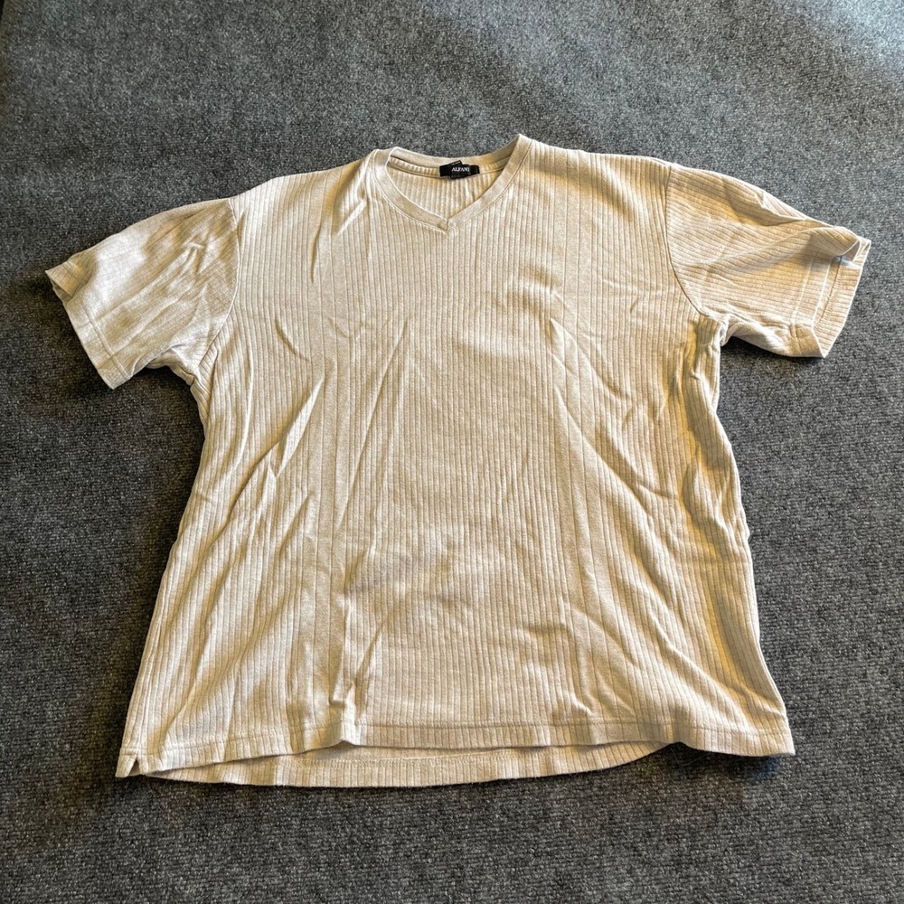 Alfani Mens XL Oatmeal Beige Ribbed V-Neck 100% Cotton Short Sleeve T-Shirt